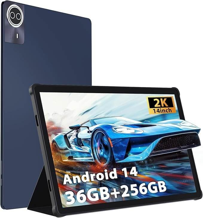 Tablet 2025 Upgraded Android 14, 14" Tablet 36GB+256GB+1TB Expand, 8 Core 2.0GHz, 2K 2240 * 1400 IPS Screen, 11580mAh, 8+13MP Dual Camera, 2.4G+5G WiFi BT5 Android