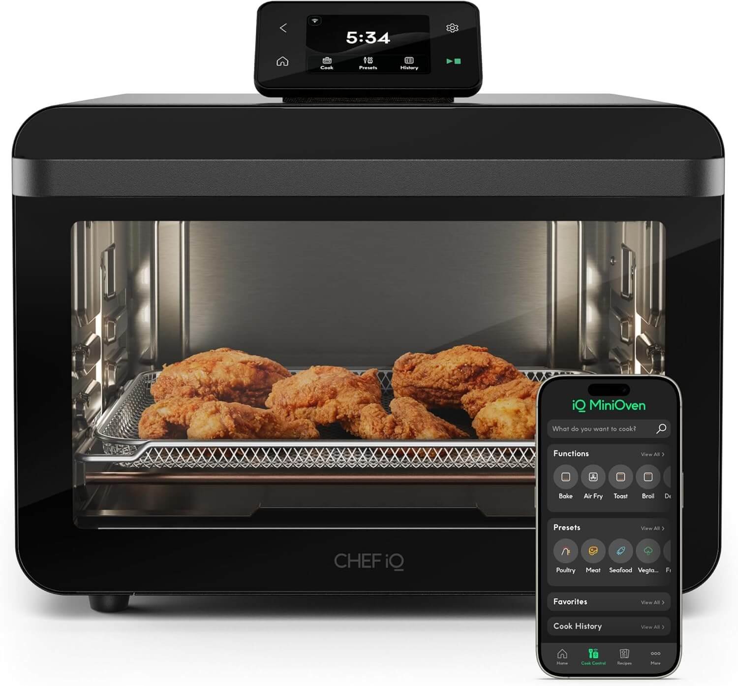 CHEF iQ MiniOven Smart Toaster Oven Air Fryer Combo, 11-in-1 Countertop Convection Oven, Bake, Broil, Air Fry, Broil, Dehydrate, 1750W, 25 Qt Capacity, Fast Cooking with Touchscreen Controls