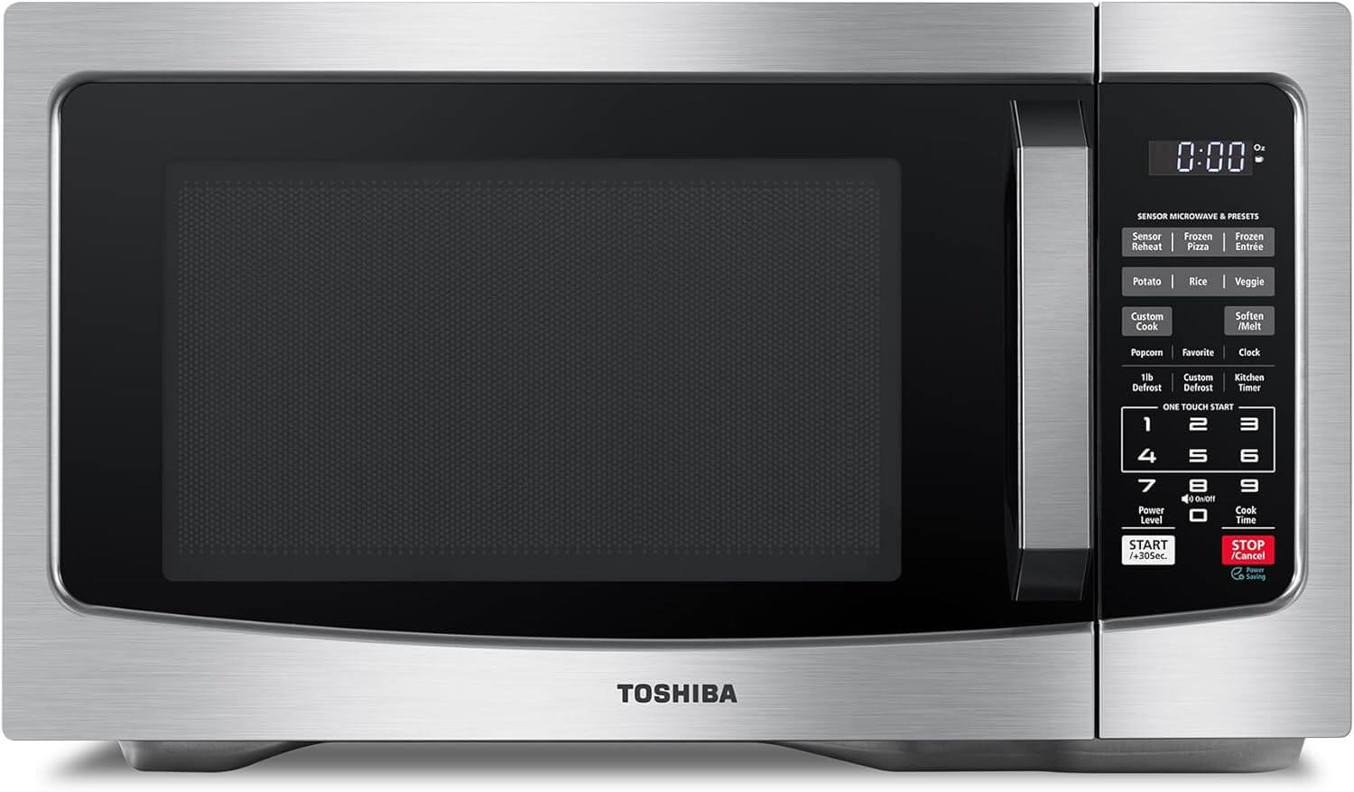 TOSHIBA EM131A5C-SS Countertop Microwave Ovens 1.2 Cu Ft with 12.4" Removable Turntable Smart Humidity Sensor, 12 Auto Menus Mute Function ECO Mode Easy Clean Interior, 1000W, Silver