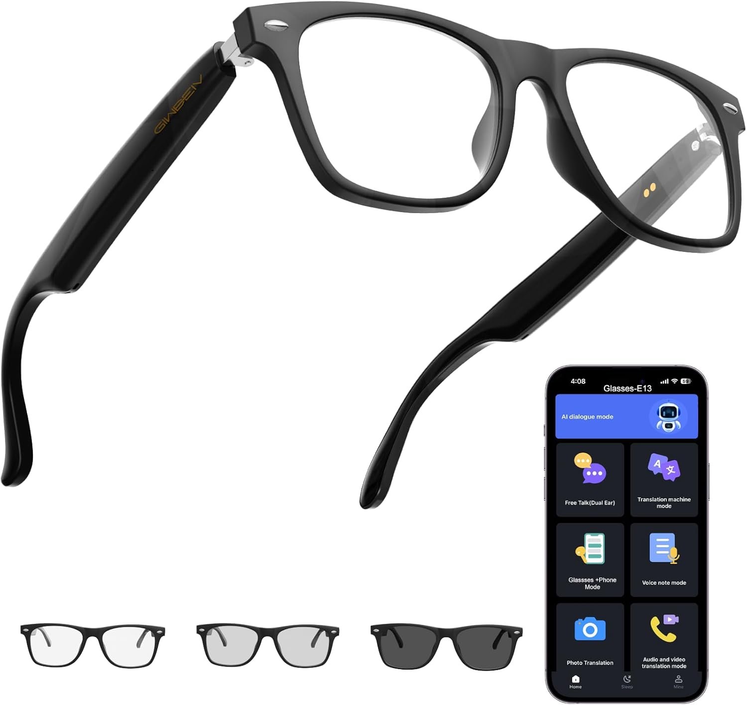 AI Smart Glasses for Men and Women with Chat GPT, Bluetooth Translation Glasses with 164 Languages and Color-Change Lens, Music Playback, Hands-Free Calls, UV & Blue Light Protection
